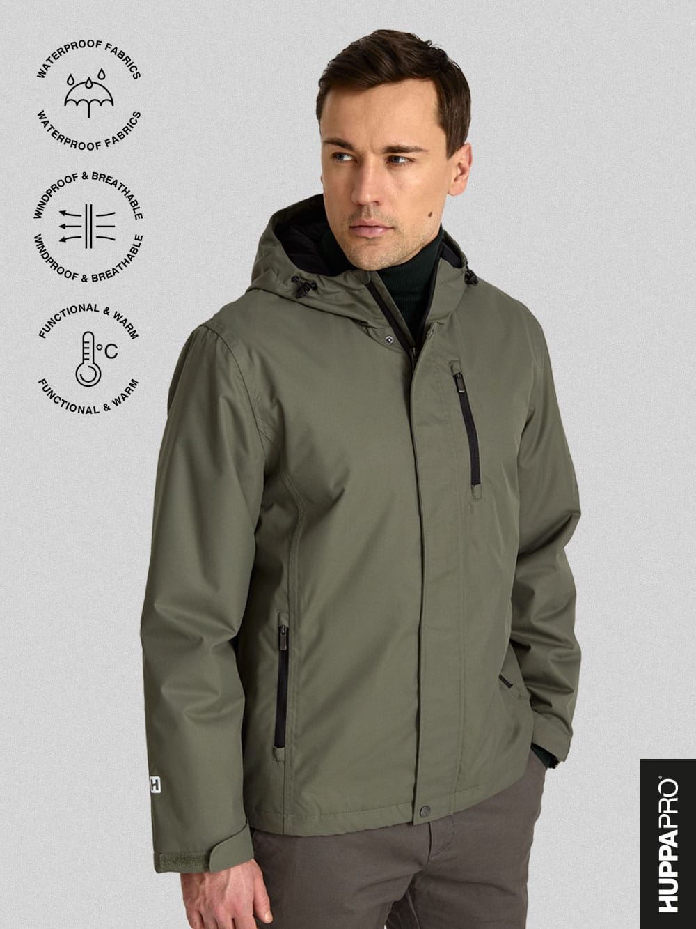 Weatherproof jackets and parkas for men