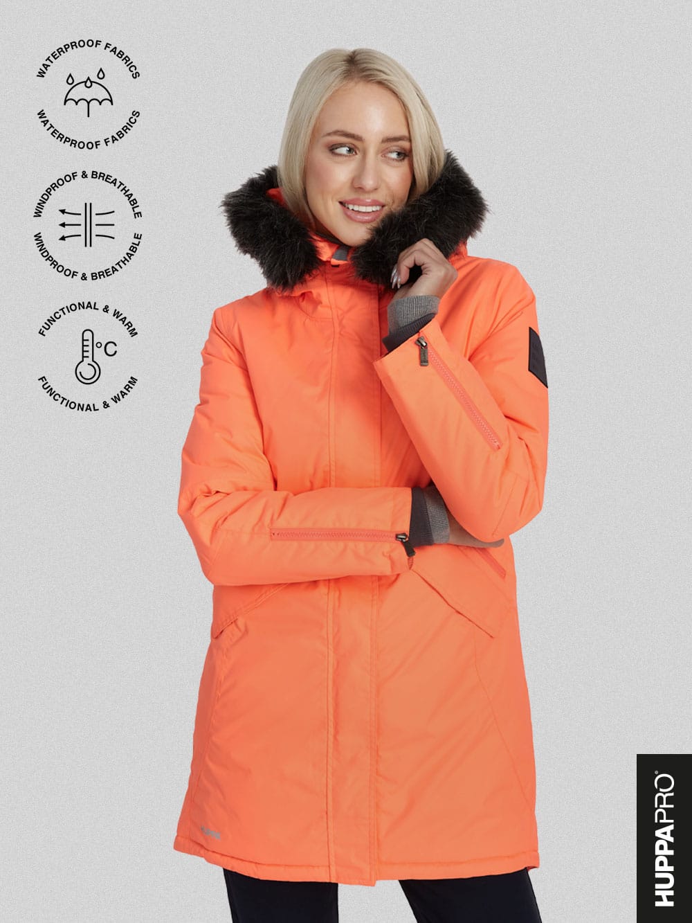 Weatherproof jackets and parkas for women